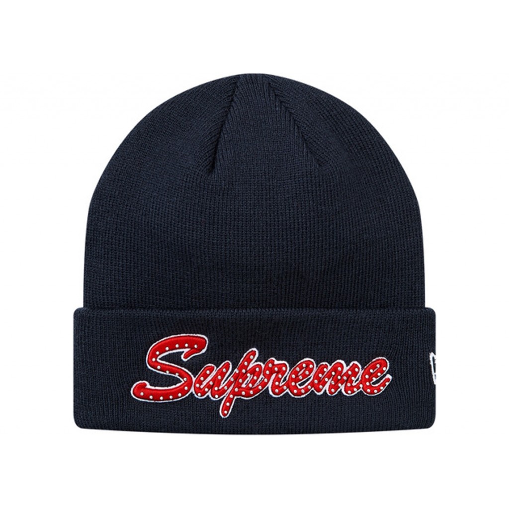 Supreme New Era Script Beanie (FW18) Navy by Youbetterfly